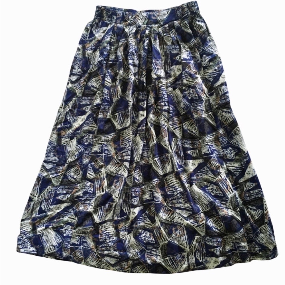 Vintage 80s Abstract Skirt Midi Pockets Elastic Waist A-line Womens